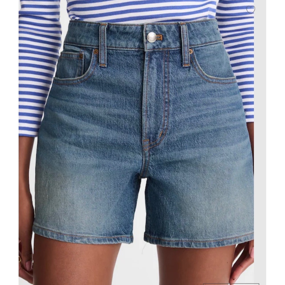 Madewell The Perfect Mid-Length Jean Short Size 28 Medium Wash High Rise Denim
